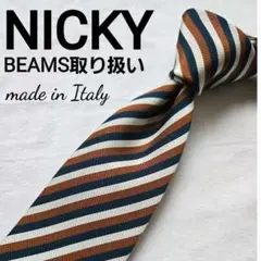 美品　NICKY　ニッキー　ストライプ　コットン混　素敵な細身のネクタイのサムネイル