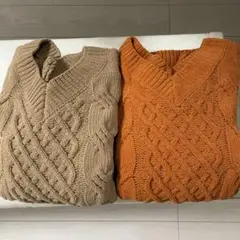アズールケーブル編みVネックニット2色セット