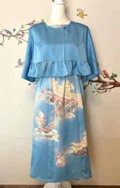 着物　仮絵羽　訪問着　リメイク　ロングワンピース　ボレロ　セット　ゆったり