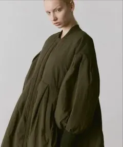 Libra Cue 中綿ロングコート オリーブ バルーン袖 防寒 フリー