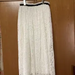 美品　スカート　レース　白　マキシ丈