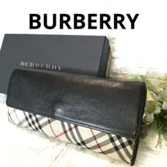 ✨️素敵✨️バーバリー 長財布 ノバチェック レザー ファスナー　黒