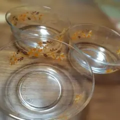 昭和レトロオレンジ花模様のガラスボウル3個セット