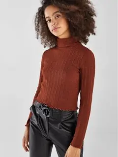 Bershka リブ編み タートルネック　オレンジブラウン