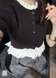 GRL フリルドッキングニットカーディガン ブラック