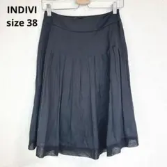 【インディヴィ】ひざ丈プリーツスカート フレア シンプル 綺麗め ブラック 38