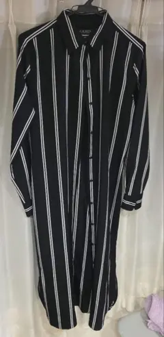 RALPH LAUREN シャツワンピース 黒と白のストライプ 腰紐付き