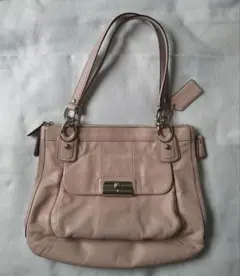 COACH ピンクベージュ レザーショルダーバッグ