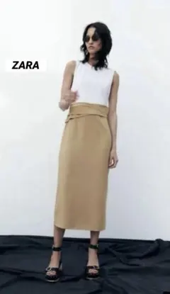 Mサイズ ZARA ドレープ マッチング ワンピース キャメル