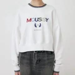 [美品] MOUSSY クロップドスウェット ホワイト プルオーバー