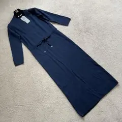 未使用タグ付き　ナノユニバース ロングニットワンピース　ネイビー　フリー