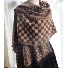 モノグラム柄大判ストール秋冬防寒マフラー ふわふわマフラー マフラー ブラウン