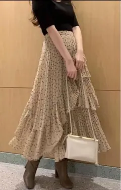 snidel ドット シフォンティアードスカート ベージュ