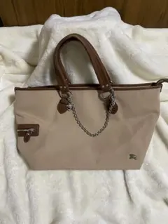 バーバリー 良品 ハートチャーム A4収納可 大容量 トートバッグ ブラウン