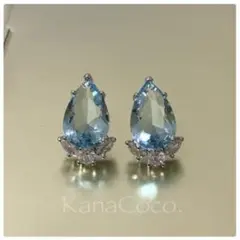 【新品】アクアマリンのドロップボリュームピアス