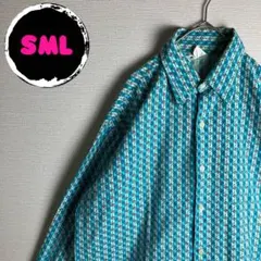 ☆古着　総柄　パターン柄　希少デザイン　個性カラー　長袖　XL相当　ビッグサイズ