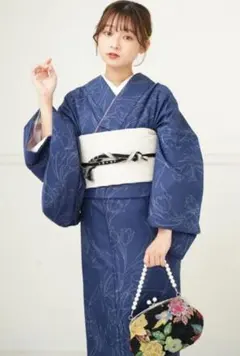 Mサイズ◆高級utatane◆洗える着物◆袷◆落ち着いた蒼紺◆新品未使用◆Ｍのサムネイル