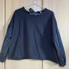 merlot メルロー　黒　長袖トップス　袖切替　後ろリボンのサムネイル