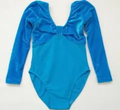 新体操バレエ120-130cm新品キッズライトブルー高級感長袖バレエレオタード