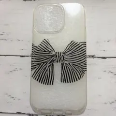 iPhone13Pro用ケース ストライプ リボン柄