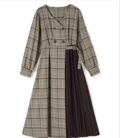 GRL プリーツ切り替えチェックワンピース