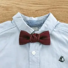 ハンドメイド　キッズ　蝶ネクタイ　リボンブローチ　3ラインステッチ　ワインレッド