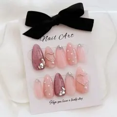 【現品】ネイルチップ 韓国 ピンク ハート 量産型 ガーリー ちゅるん