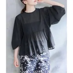 sumi様 IENA コットンボイルレースブラウス 黒 刺繍 フリル袖 インド綿 
