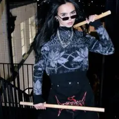 Luu Dan クロップ丈　ダメージ　総柄ニット