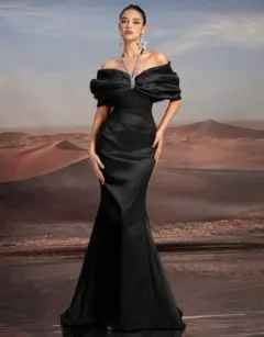 【サンサン様専用】オフショルダーパーティードレス　二次会ドレス　黒ドレス