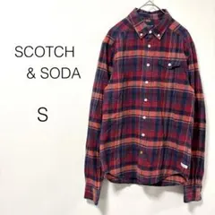 【スコッチアンドソーダ】シャツ 長袖 チェック コットン レッド ネイビー S