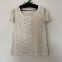 アイボリー 前面レース半袖ブラウス