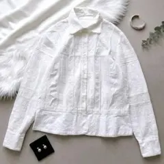 【上品】スキャパ 総刺繍 長袖シャツ 40/L 白 コットン 高級感 定価4万超のサムネイル