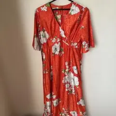 MADEinＨAWAiiオレンジ フラワープリント ムームー サイズ12美品
