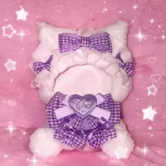 おすわりぬい服 にじぬい ねこ ギンガムチェック ピンク - メルカリ