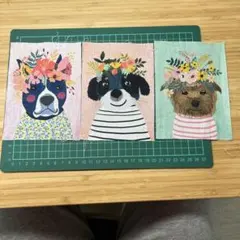 犬イラストと花柄の綿生地セット