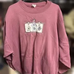 ピンク 刺繍　スウェット　ヴィンテージ　海外古着　レア　y2k グランジ　裏起毛