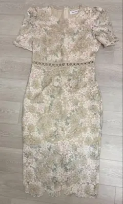 花柄刺繍 半袖ワンピース ドレス 総レース 美品
