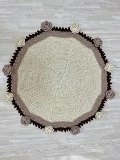 花束ブランケット 手編み かぎ針編み バラモチーフ 大人ナチュラル