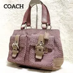 【希少★】コーチ シグネチャー キャンバス スエード　ハンドバッグ ソーホー 赤