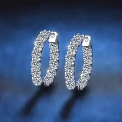 S925スターリングシルバー・プラチナ仕上げ・モアサナイトピアス（フルパヴェ）