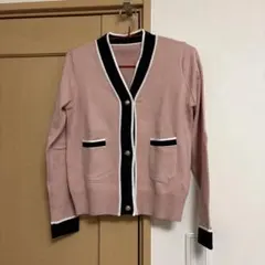 ピンク ニットカーディガン 長袖 ボタン付き