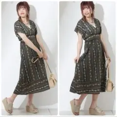 【新品未使用】ナイスクラップ Ｖネックウエスト切替　花柄ロングワンピース