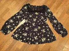 値引き　イング　可愛い花柄 黒 長袖チュニック