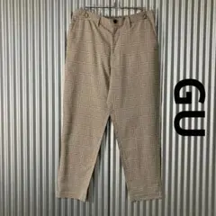 gu イージーアンクルパンツ チェック ブラウン 茶