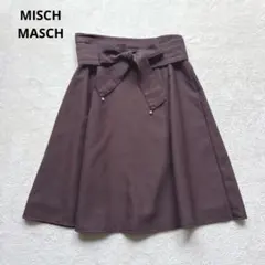 ミッシュマッシュ ウエストリボンフレアスカート ひざ丈 ベルト付 M相当