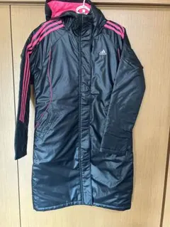 adidas ベンチコート 黒・ピンク フード付き