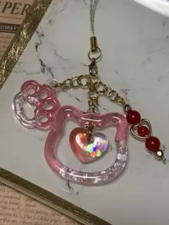 No.12 薄めハートin ねこ キーホルダー レジン