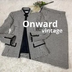 オンワード　バブリースーツ　千鳥格子　金ボタン　ツイード　セットアップ