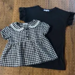 GLOBAL WORKワンピースS＆しまむらチェック柄カットソー90　2枚セット